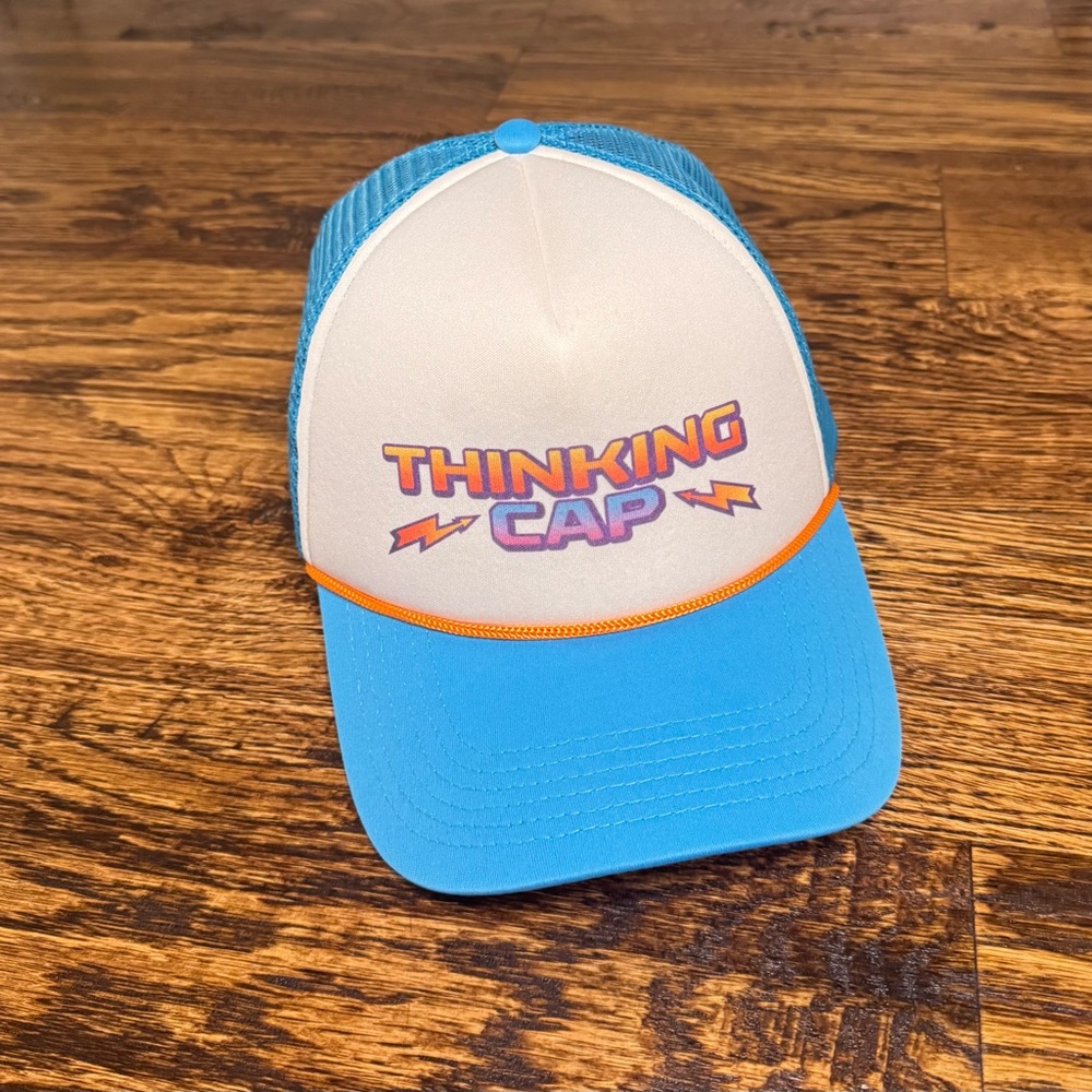 Blue and White Adult Stranger Kids Thinking Cap
